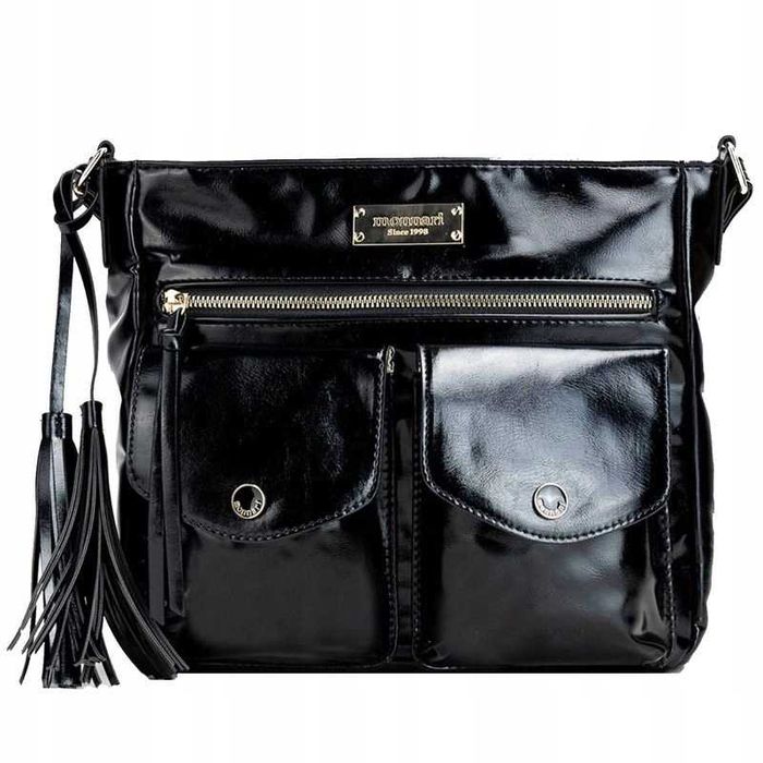 Monnari torebka damska listonoszka z frędzlami czarna skóra eko
