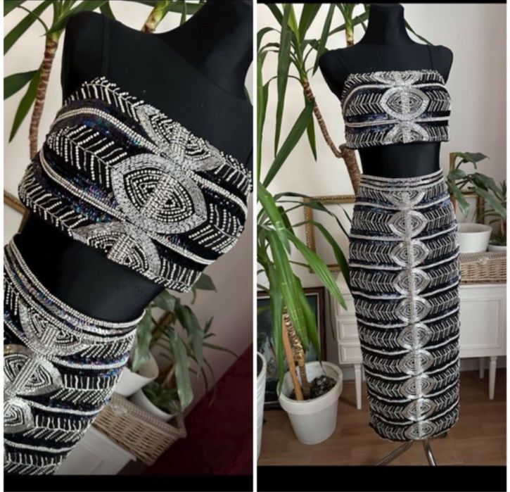 Czarna cekinowa bluzka crop Top zdobiony L 40 asos luxe