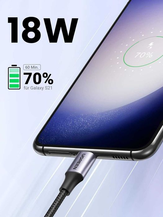 Ugreen Kabel do ładowania USB C Galaxy S24, S24+, S23, S22, S21, A73