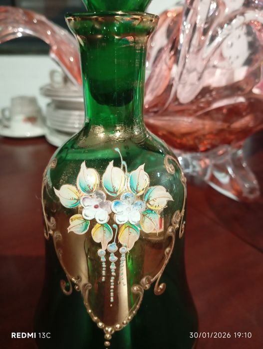 Garrafa vidro murano com pintura manual