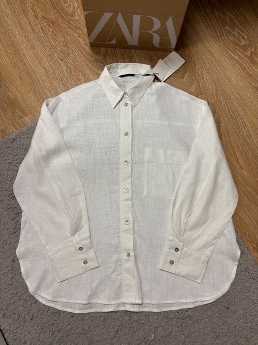 Сорочка лляна Zara Collection біла рубашка S, M, L