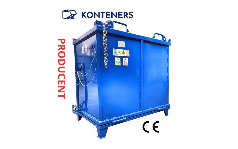 Kontener z otwieranym dnem, klapą, spodem do wózka widłowego 1,5m3