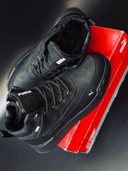 Натуральна овчина!Чоловічі зимові чоботи чорні пума мужские ботинки