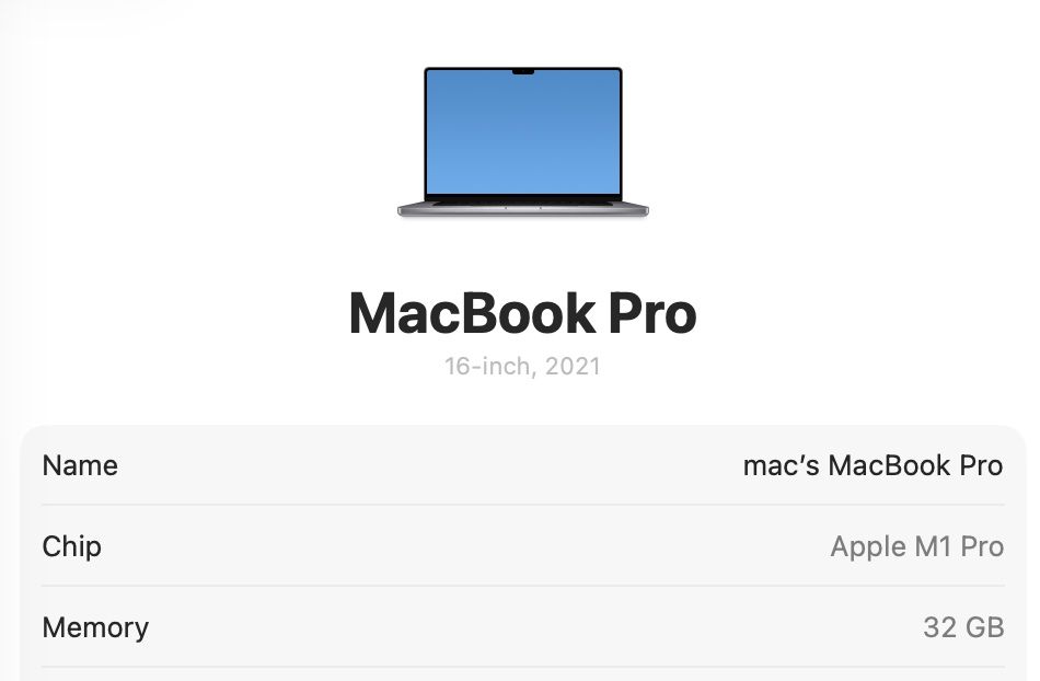 MacBook Pro 16 2021 32GB RAM 512GB SSD 85%