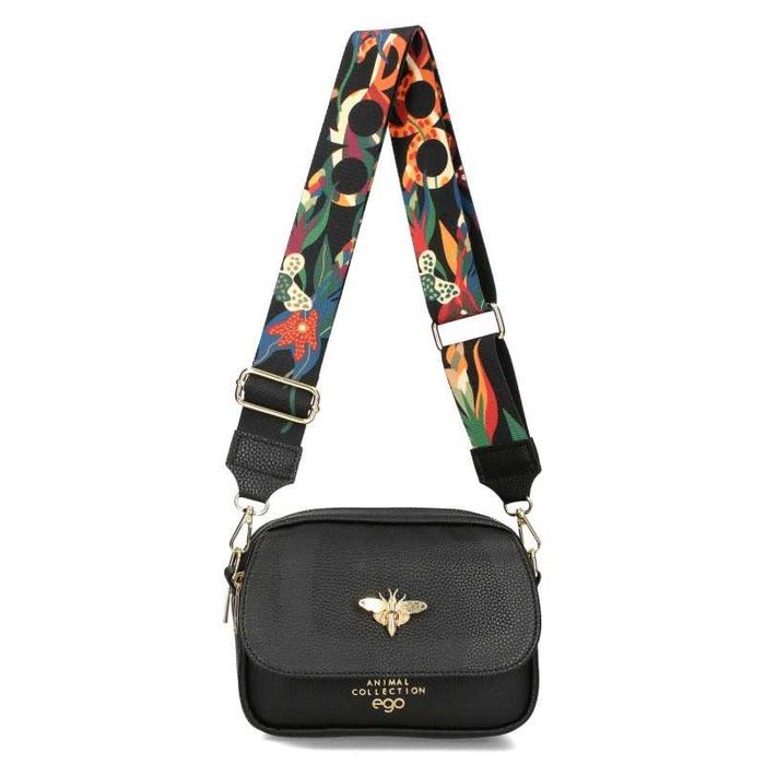 Ego Polska Torebka Damska Listonoszka Pszczółka Czarna Skórzana Logo
