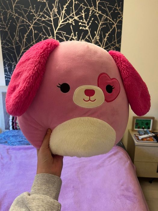SQUISHMALLOWS PIESEK różowy SAGER maskotka przytulanka  30CM SERDUSZKO