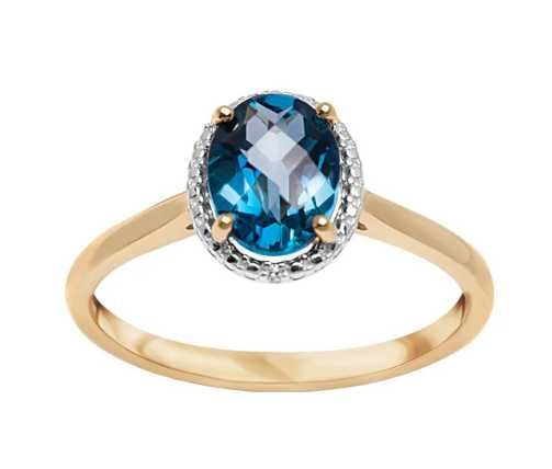 Pierścionek z dwukolorowego złota z topazem i diamentami 17763LT