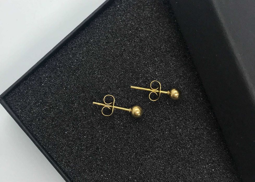 Kolczyki złote kulki 4mm wkrętki stal chirurgiczna