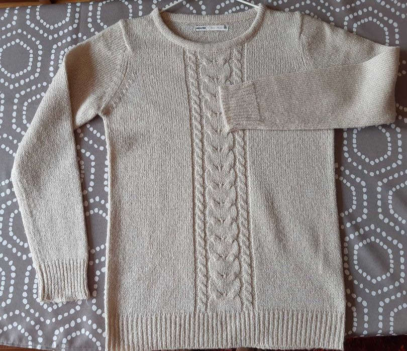 Sweter jasnobeżowy damski, akryl rozm.34/XS kolekcja "House" nowy.