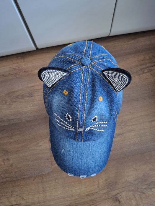Czapka z daszkiem jeans Kotek 58 dla dziewczynek
