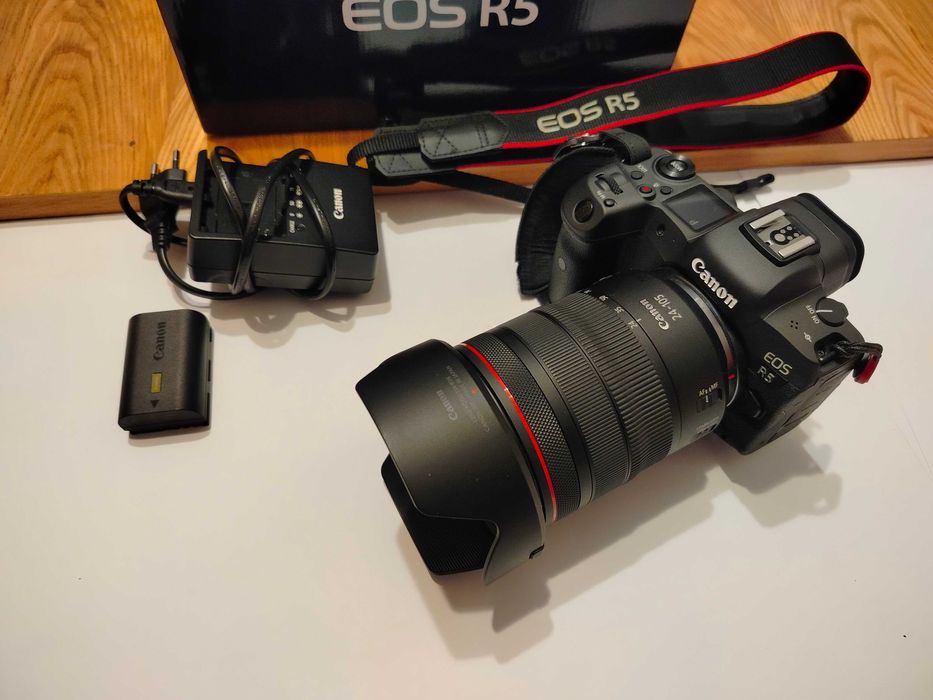 Aparat Canon EOS R5 plus obiektyw 24-105 F 4.0 plus bateria plus pasek