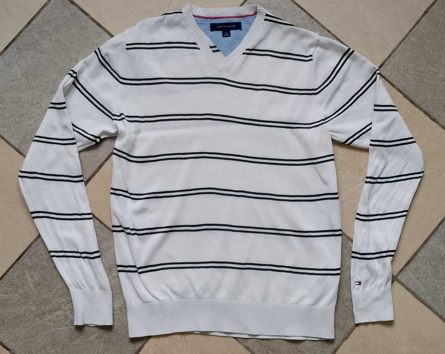 Светр чоловічий Tommy Hilfiger білий у чорну смужку оригінал розмір S
