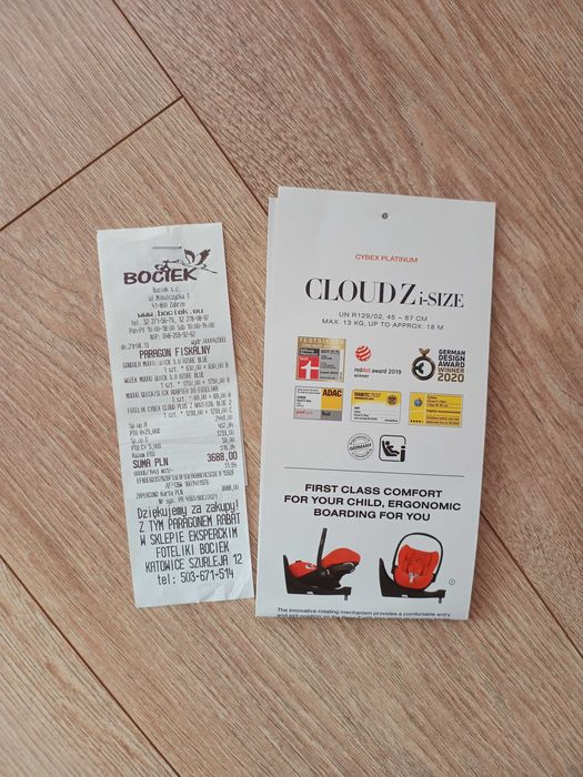 Grantowy fotelik samochodowy nosidełko Cybex Cloud Z i-Size do 13 kg