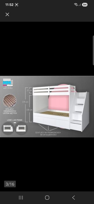 Łóżko piętrowe 90x180