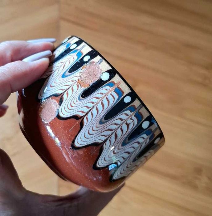 PRL vintage bułgarski ceramiczny  serwis do herbaty ręcznie malowany