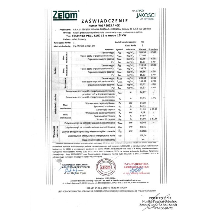 Dofinansowanie dotacja Kocioł TECHNIX PELL LUX 15kW pellet
