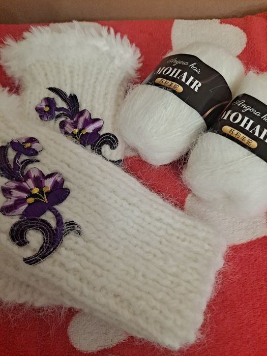 Rękawiczki mohair recznie robione eleganckie  unisex