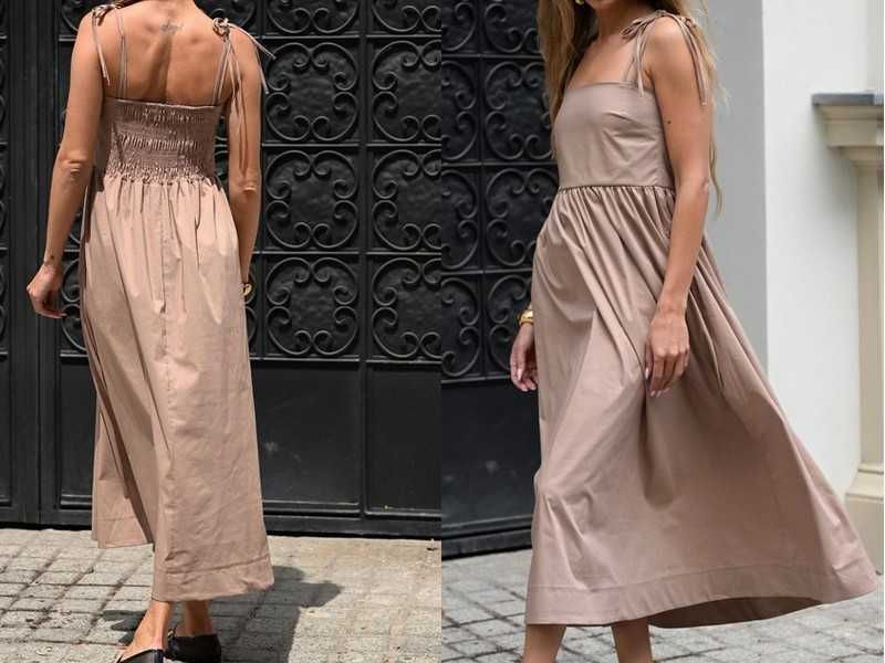 Lemonada nowa długa  sukienka z kieszeniami wiązana beżowa S-M