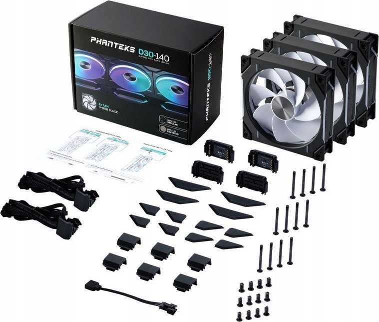 Wentylator Phanteks D30 140mm PWM D-RGB Reverse Black 3-pack