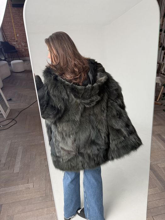 Шуба песець натуральна изумрудна зелена