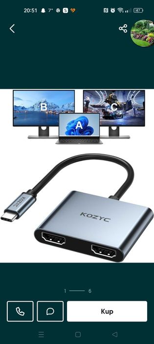 ADAPTER podwójny HDMI na USB-C marki Kozyc