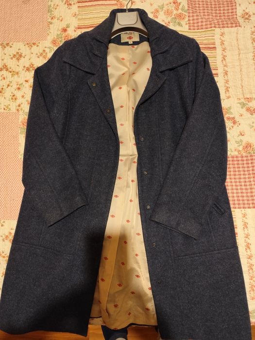 Casaco de fazenda azul marinho com colarinho vintage