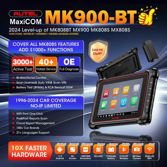 Autel MaxiCOM MK900BT Máq Diagnóstico OBD Profissional/Oficinas NOVO