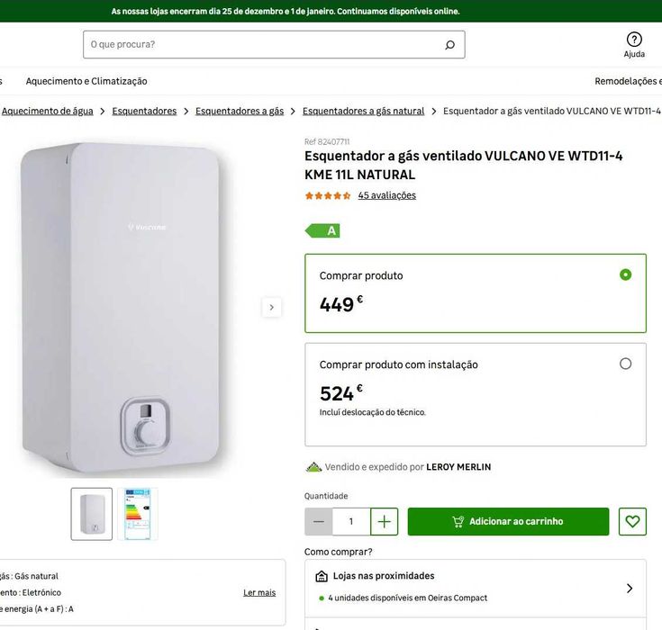 Esquentador gás ventilado VULCANO (semi-novo)