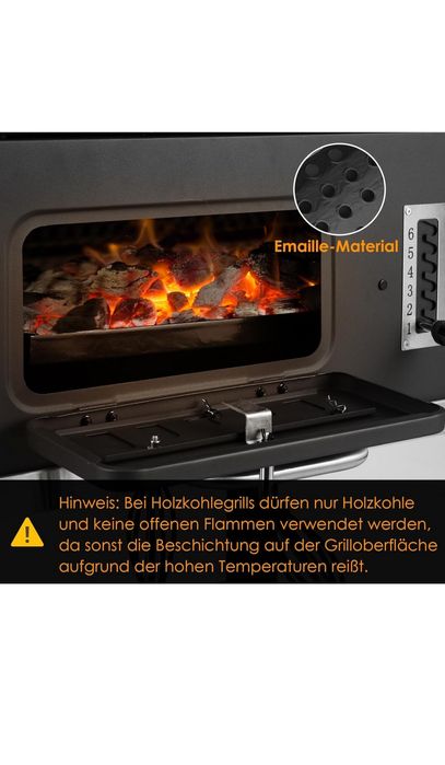 Grill na węgiel drzewny XXL z pokrywą, termometrem, półką i kółkami