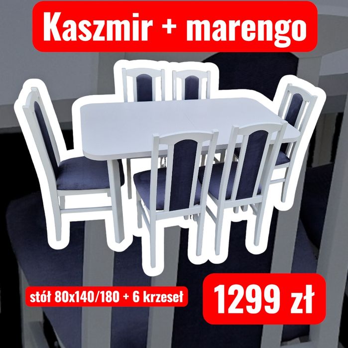 Nowe: Stół rozkładany + 6 krzeseł, KASZMIR + MARENGO, polska produkcja ! od ręki !