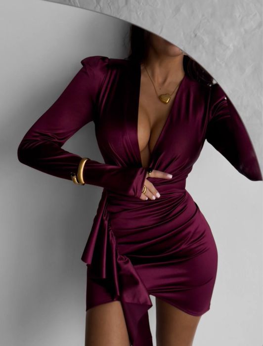 Сукня шовк шовкова з рюшами чорна бордо смарагд зелена