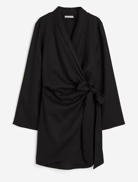 Черная льняная туника-кимоно H&M