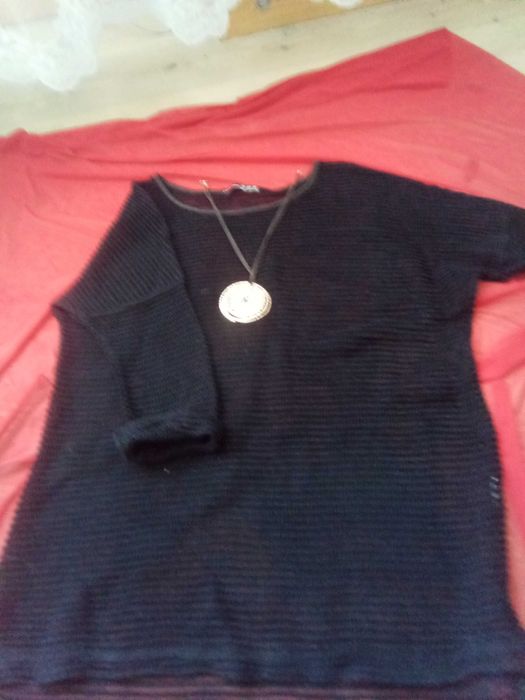 Ażurowy sweterek tunika kardigan czarny plaża L 40