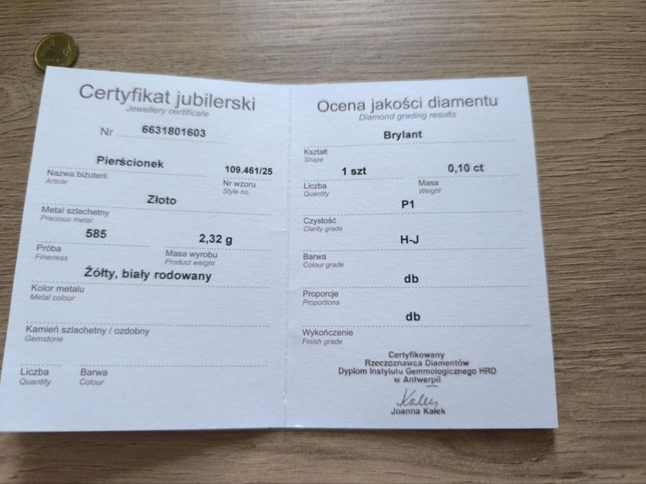 Pierścionek zaręczynowy rozmiar 24