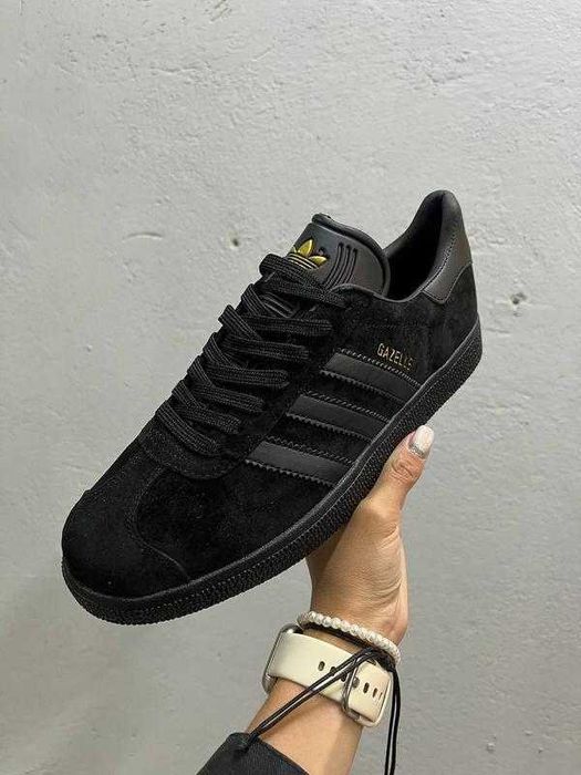 (БЕЗ ПЕРЕДОПЛАТИ) Adidas Gazelle All Black адідас газелі повністю чорні замшеві кросівки з чорною підошвою