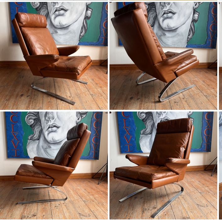 Cor Sinus fotel mid century. Skora w kolorze koniakowym. Super wygodny