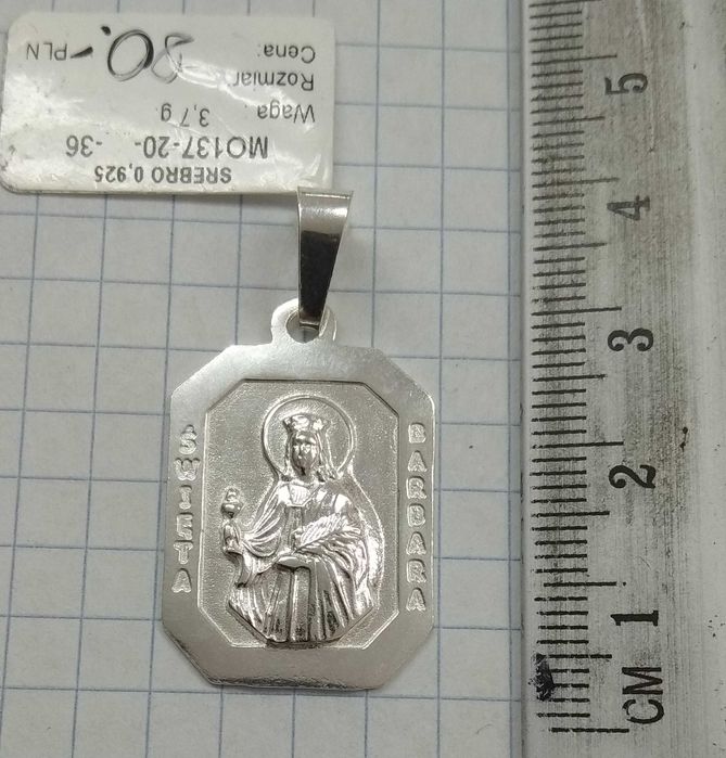 Medalik Święta Barbara Srebro 925 NOWE - duży