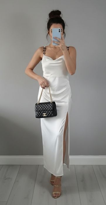 Satynowa sukienka z rozporkiem Zara wiskoza