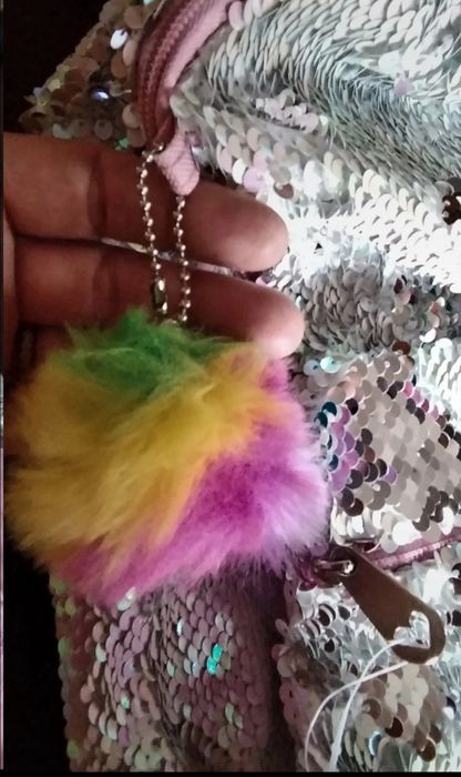 Mochila unicórnio lantejoulas prata e rosa