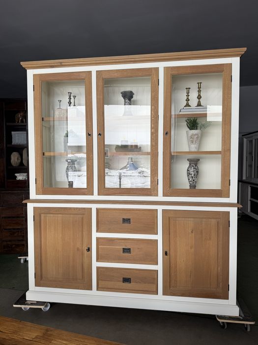 DREWNIANA witryna DĘBOWA kredens biały cottage rustykalny duży