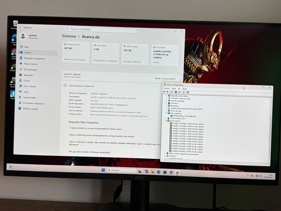 Pc Gaming i7-8700 Turbo 4,60GHz /16Gb Ram/Nvidia 1060 6Gb/COMPLETO