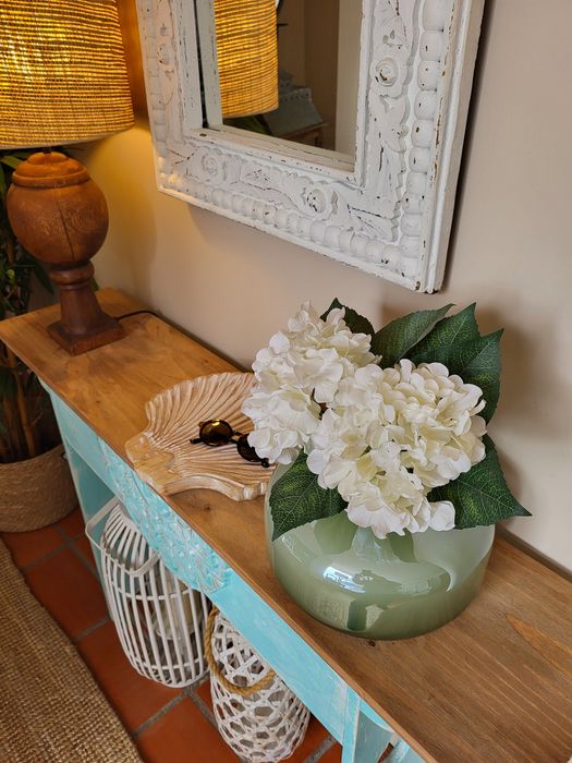 aparador, consola, mesa, azul, talha, decoração, rustico