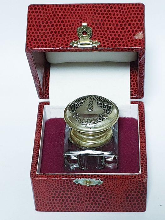 Tinteiro com armação em prata portuguesa estilo Arte Nova