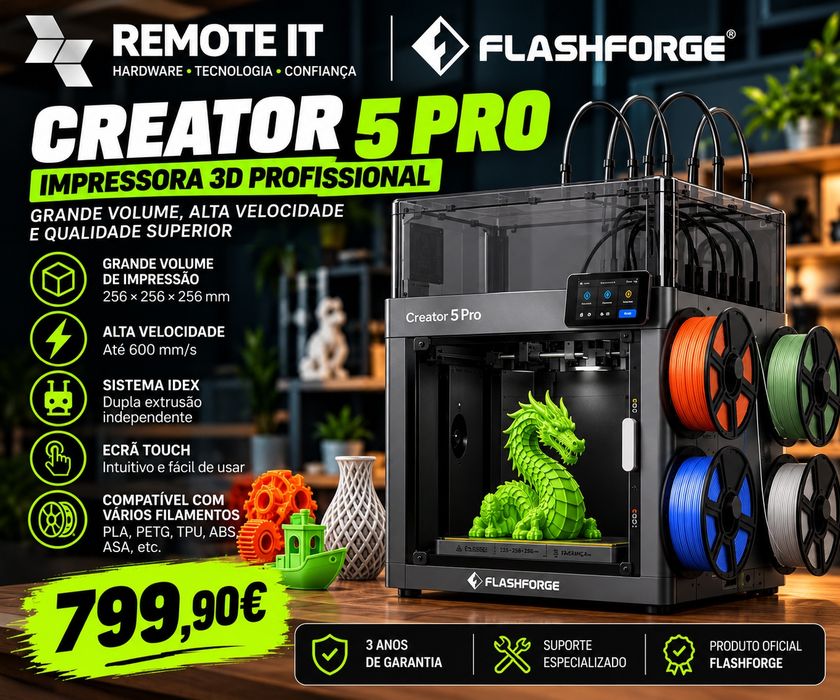 Flashforge Creator 5 Pro – Impressora 3D Profissional – Nova – 3 Anos Garantia
