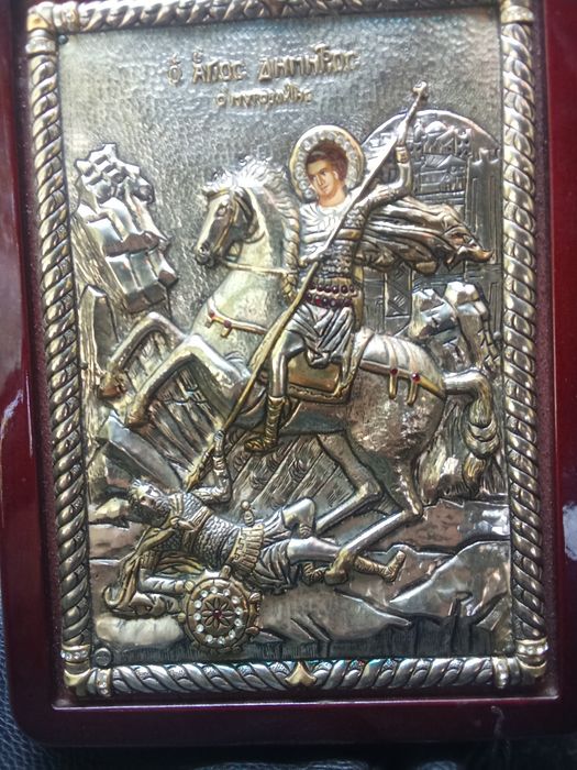 Икона Дмитрий Солоунский,серебро 999.