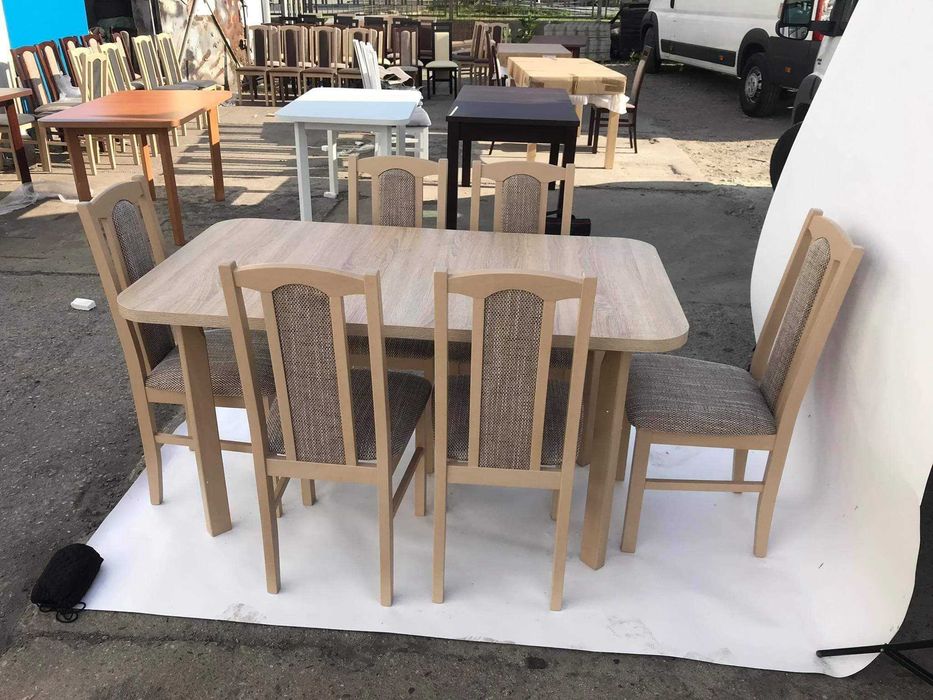 Nowe: STÓŁ ROZKŁADANY + 6 KRZESEŁ,sonoma + cappuccino ,dostawa cała PL