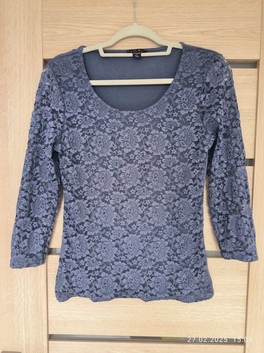 Niebieska koronkowa bluzka XL AMISU rękaw 3/4