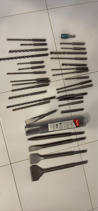 Kit Makita SDS-Plus Original NOVO | 20+ Brocas Betão + Escopros + Ponteiros + Cinzéis | Lote Profissional Completo