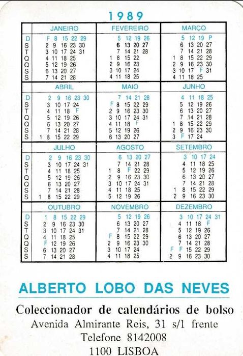 Calendários de Bolso