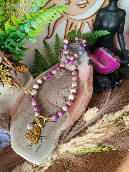 Naszyjnik Jaspis, ceramika , serce , kwiaty